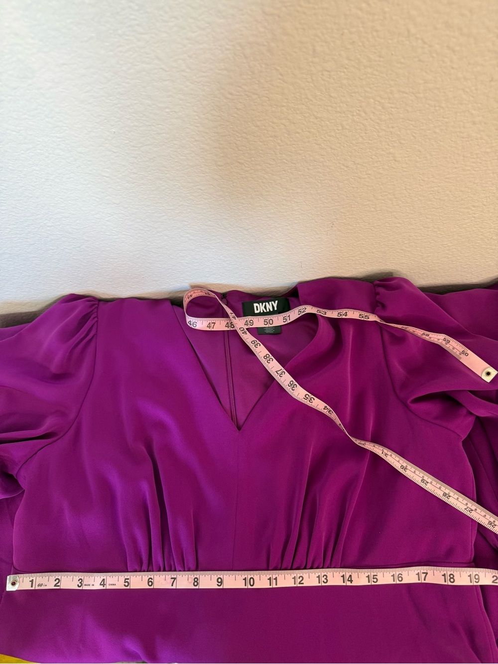 DKNY Empire Midi Dress 3/4 Ruffle Sleeves V-neck Magenta A-line Women’s Size 16 - Picture 10 of 15